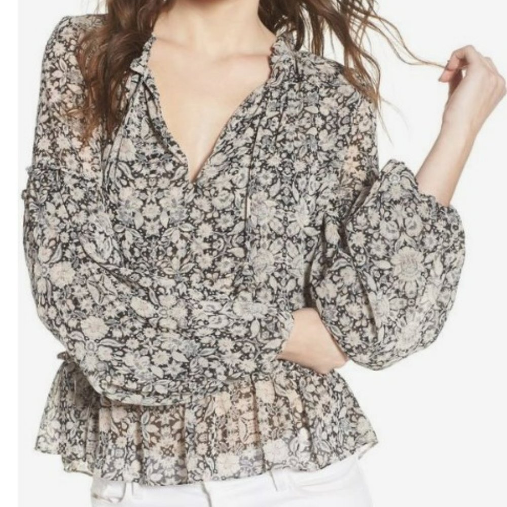 MISA Los Angeles Dominik Bohemian Floral Ruffle Blouse